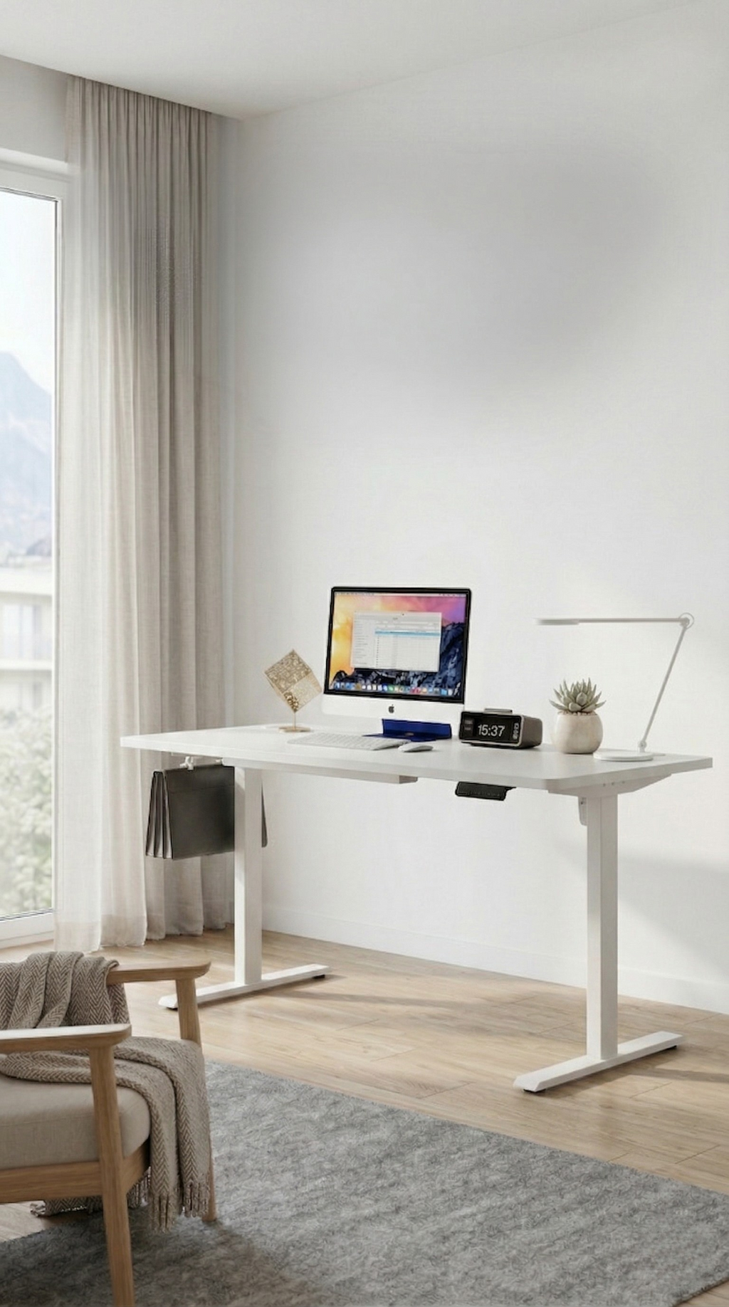 Yüksekliği Ayarlanabilir Ergonomik Bilgisayar & Çalışma Masası - Beyaz