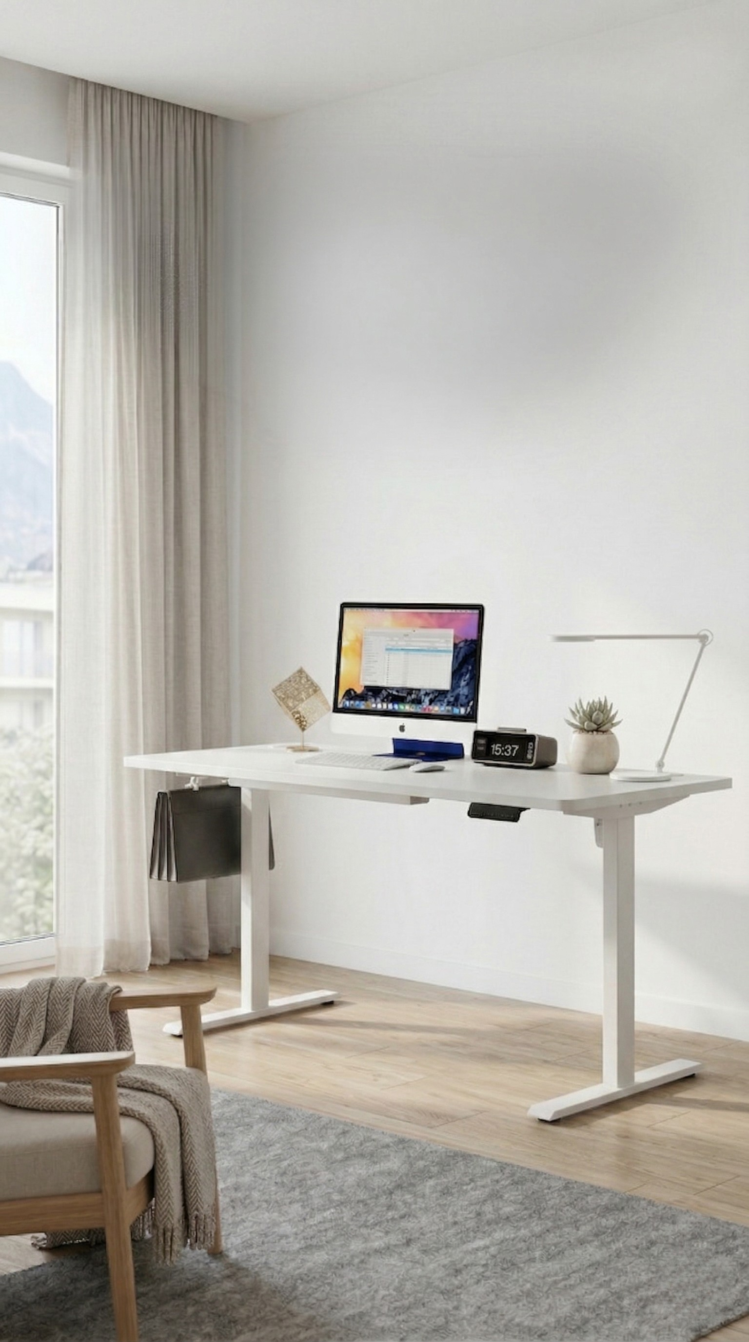 Yüksekliği Ayarlanabilir Ergonomik Bilgisayar & Çalışma Masası - Beyaz