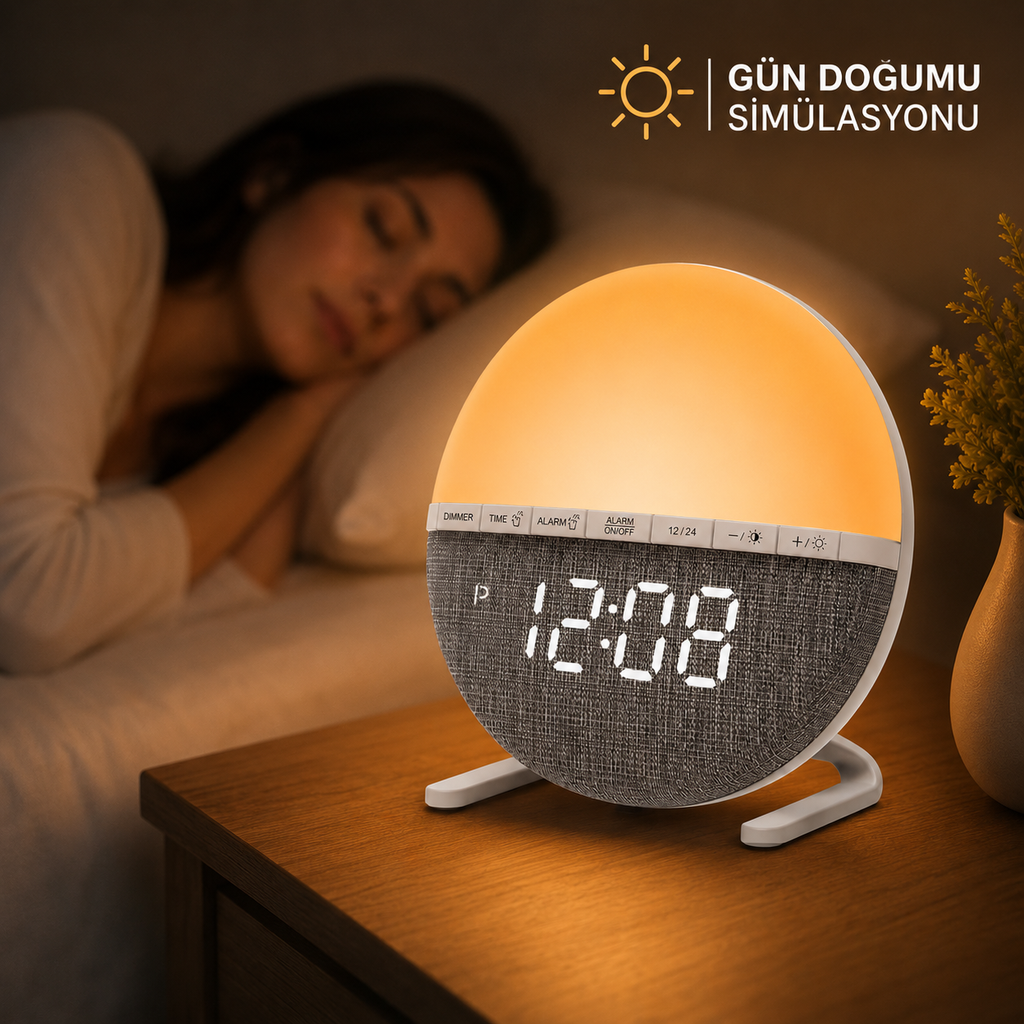 Gün Doğumu Simülasyonlu Dijital Masa Saati