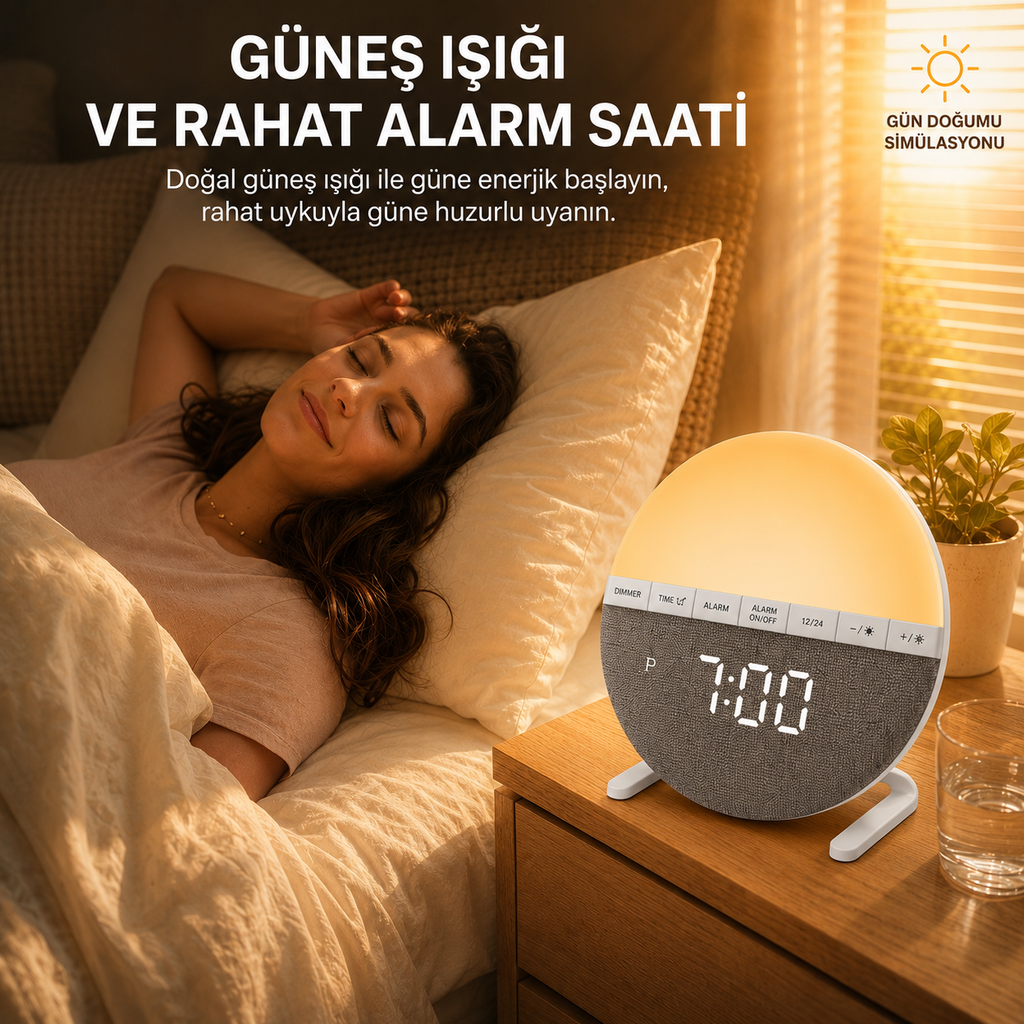 Gün Doğumu Simülasyonlu Dijital Masa Saati