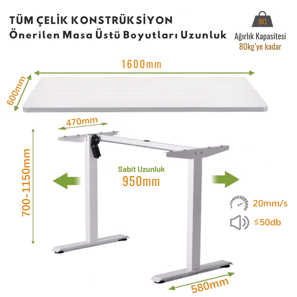 Yüksekliği Ayarlanabilir Ergonomik Bilgisayar & Çalışma Masası - Beyaz