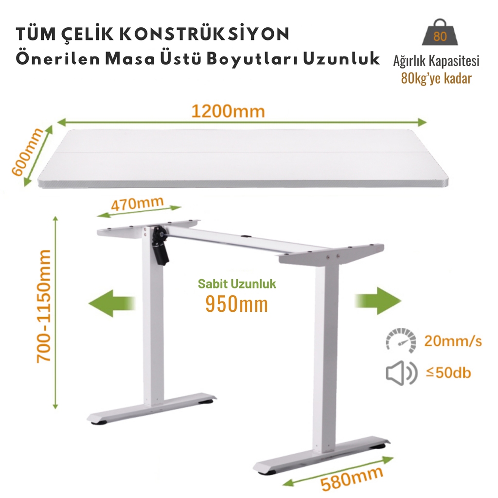 Yüksekliği Ayarlanabilir Ergonomik Bilgisayar & Çalışma Masası - Beyaz
