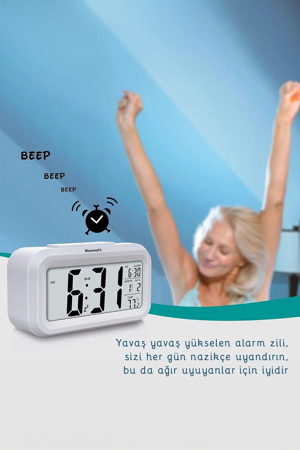 Öğrenci Dijital Masa Saati Fotoselli Alarmlı Işıklı Termometre Takvim Çalar Saat Akıllı Uyandırma