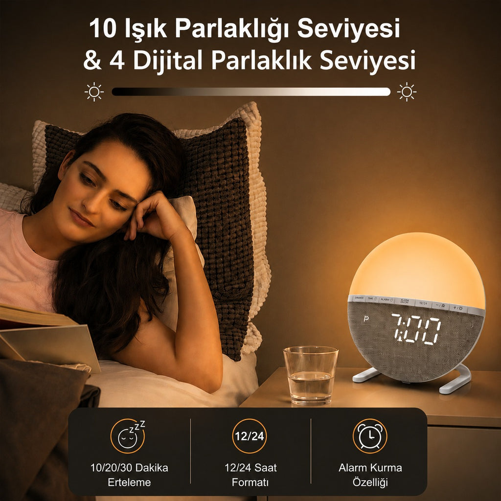 Gün Doğumu Simülasyonlu Dijital Masa Saati