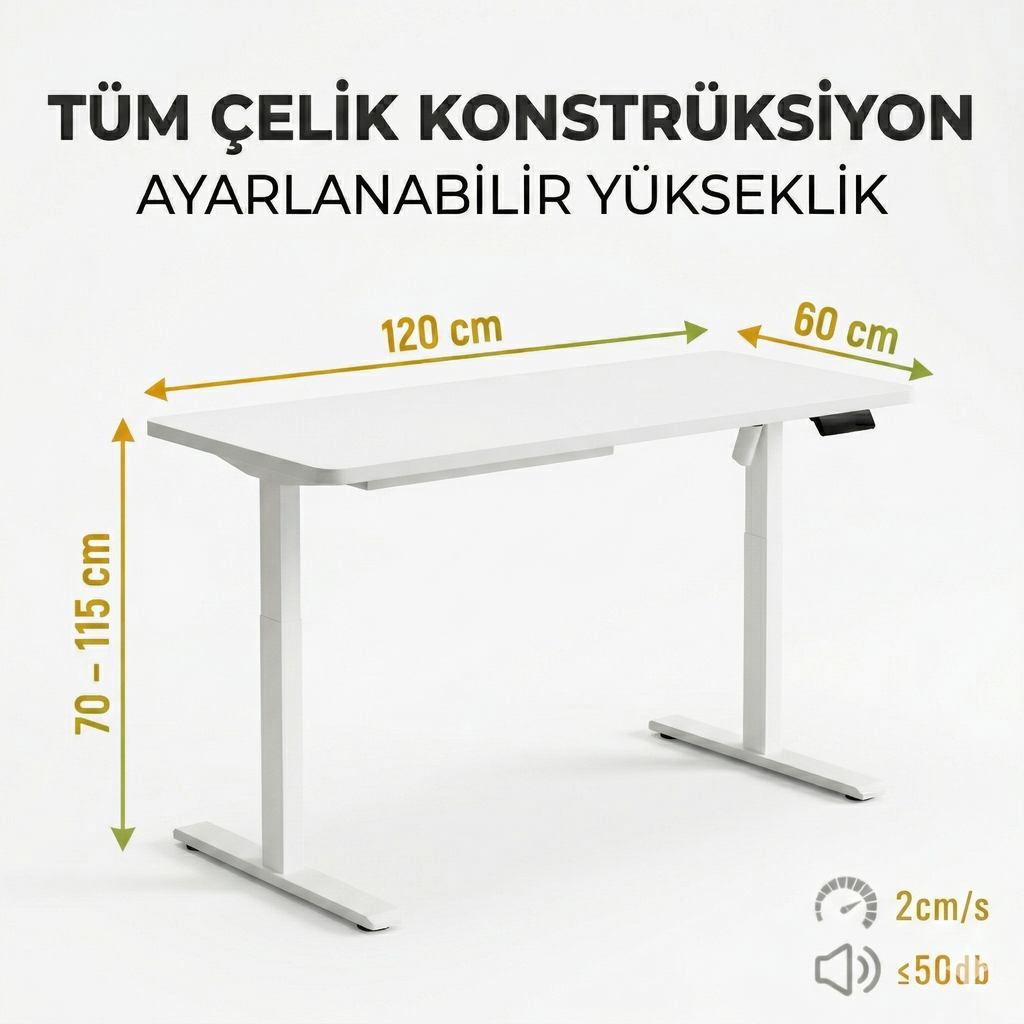 Yüksekliği Ayarlanabilir Ergonomik Bilgisayar & Çalışma Masası - Beyaz