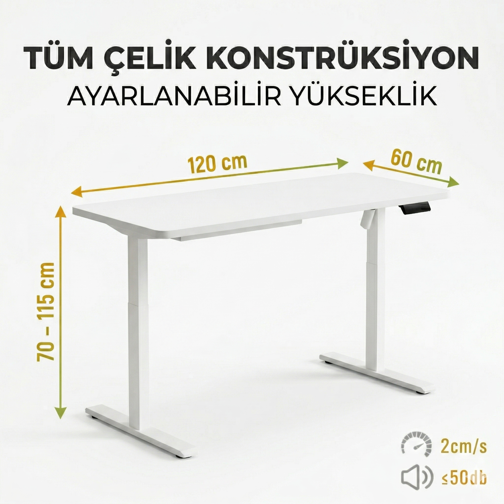 Yüksekliği Ayarlanabilir Ergonomik Bilgisayar & Çalışma Masası - Beyaz