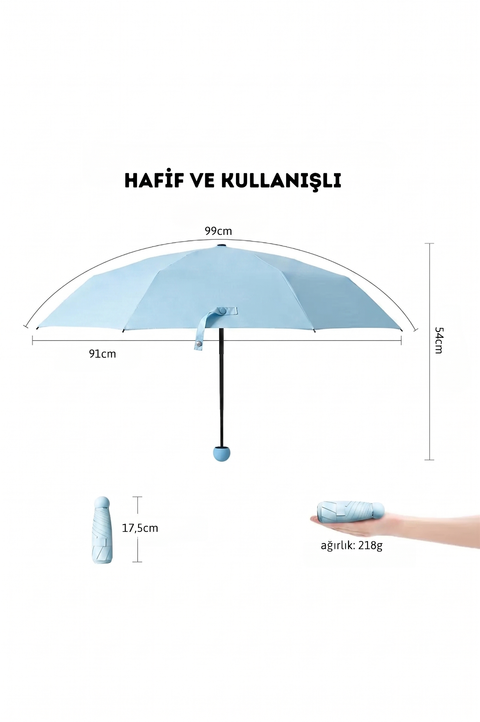 Özel Kılıflı UV korumalı Portatif Kapsül Mini Şemsiye - Açık Mavi