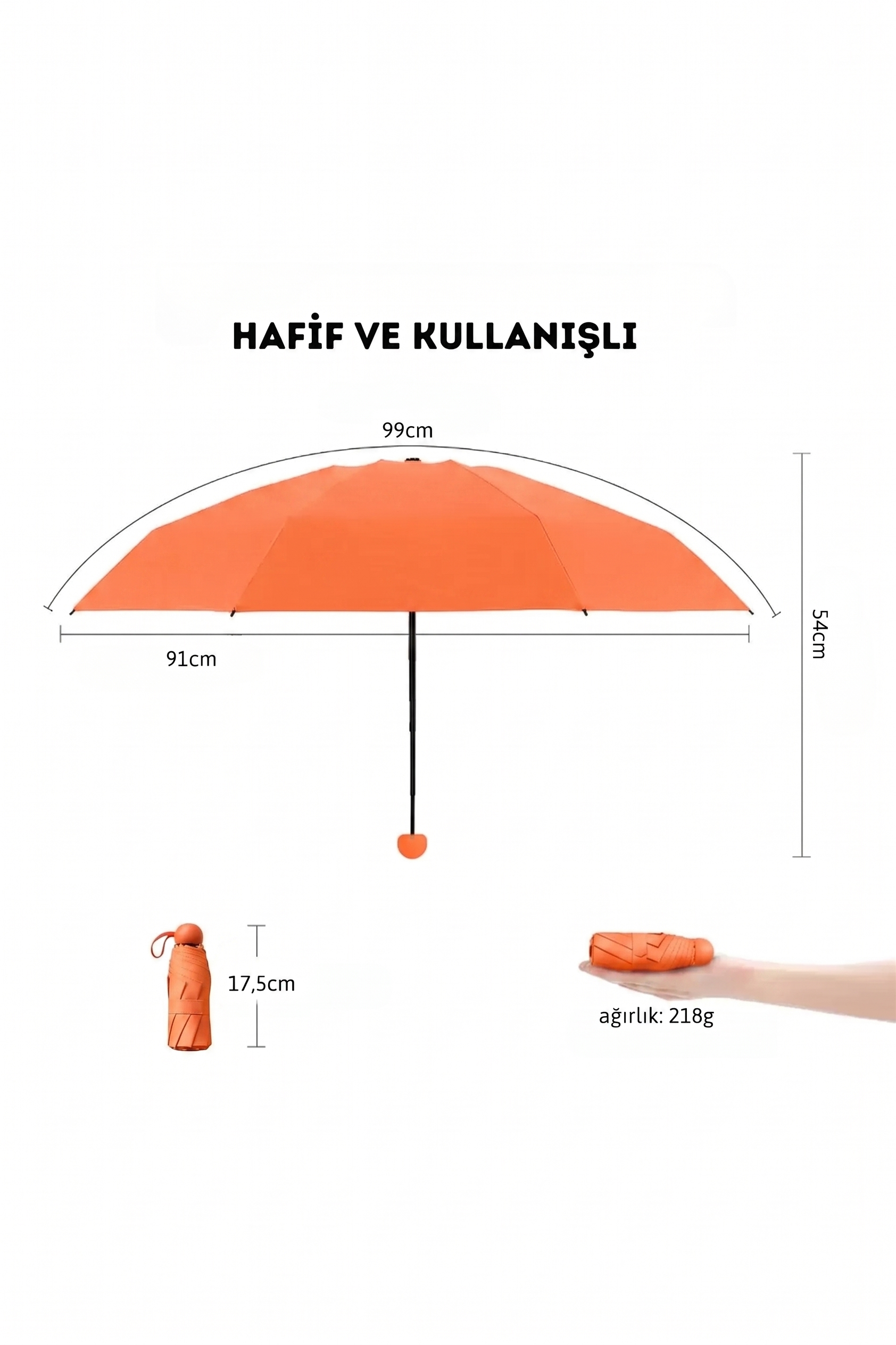 Özel Kılıflı UV korumalı Portatif Kapsül Mini Şemsiye - Turuncu