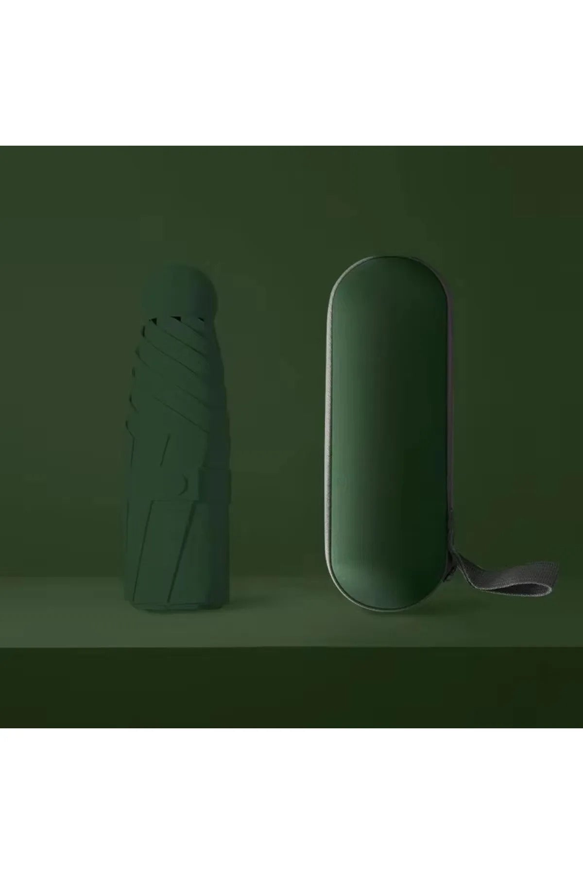 Özel Kılıflı UV korumalı Portatif Kapsül Mini Şemsiye - Yeşil