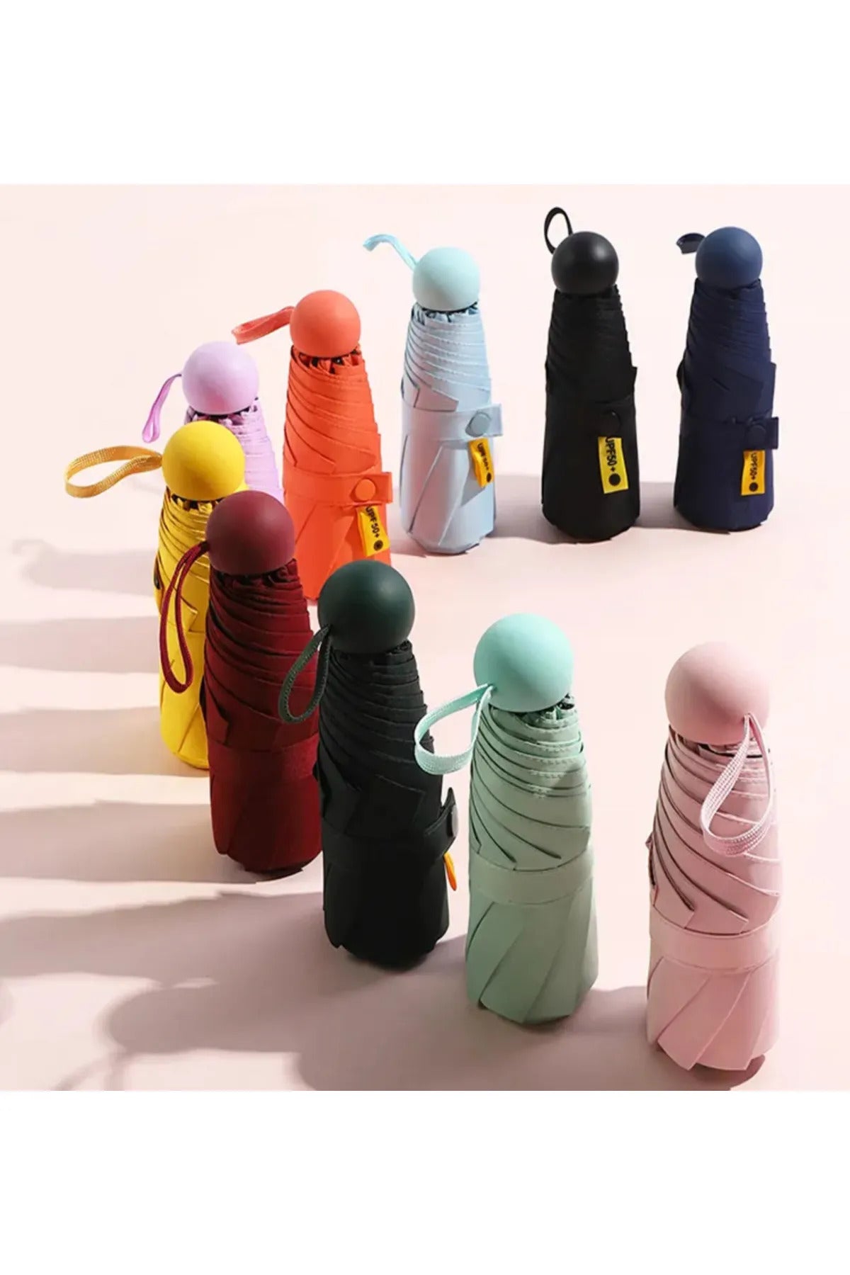 Özel Kılıflı UV korumalı Portatif Kapsül Mini Şemsiye - Sarı