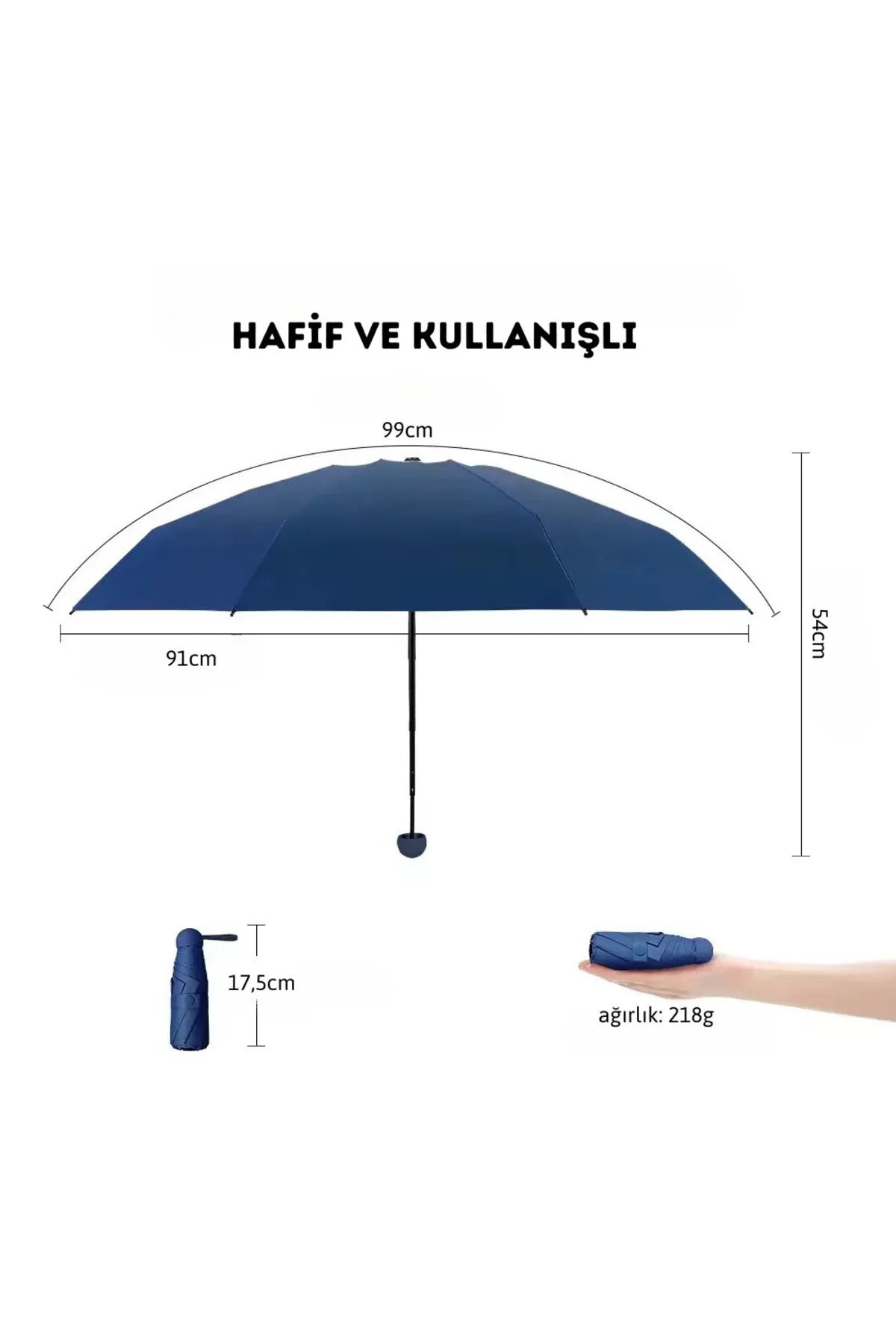 Özel Kılıflı UV korumalı Portatif Kapsül Mini Şemsiye - Lacivert