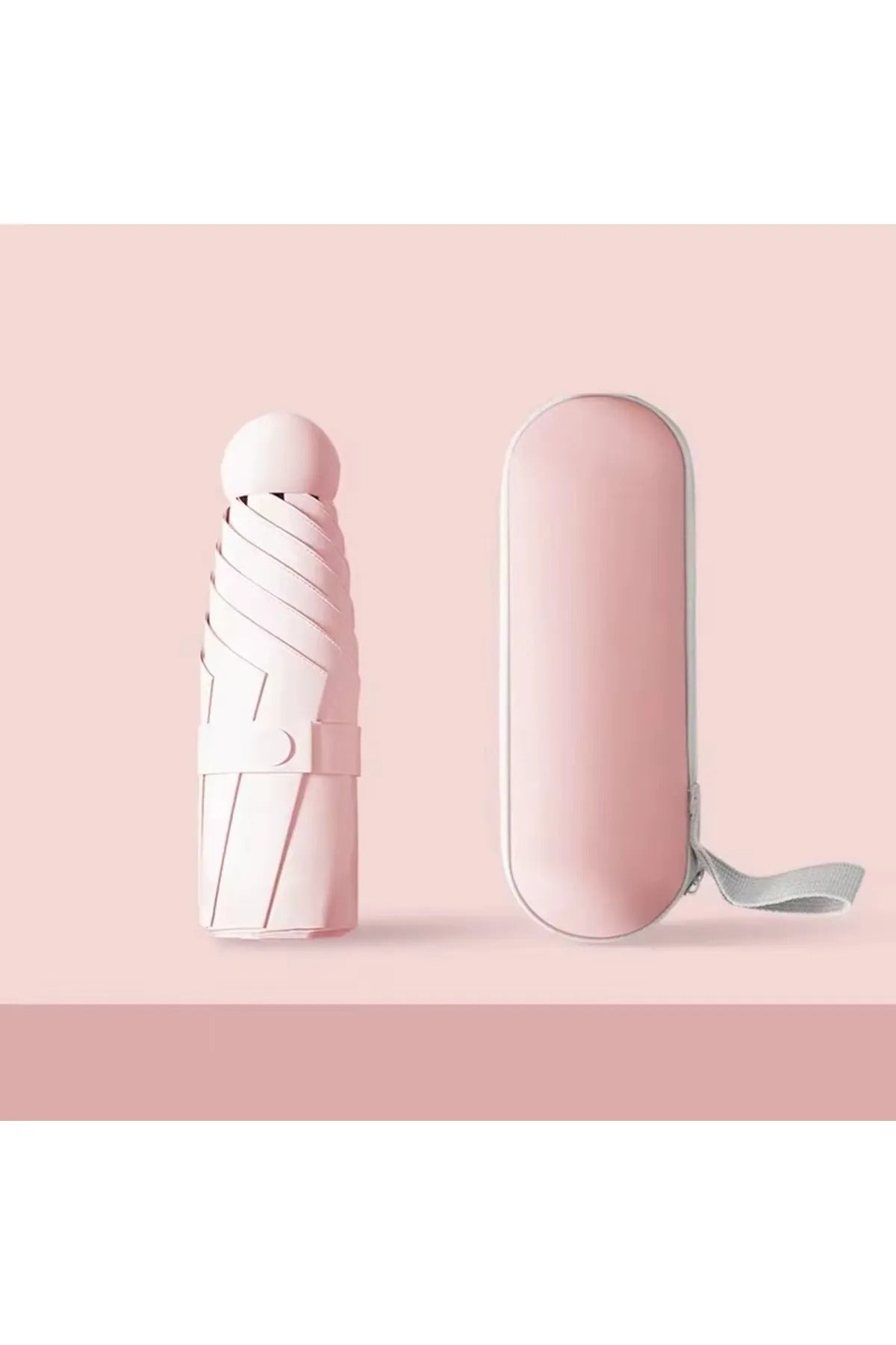Özel Kılıflı UV korumalı Portatif Kapsül Mini Şemsiye - Pembe